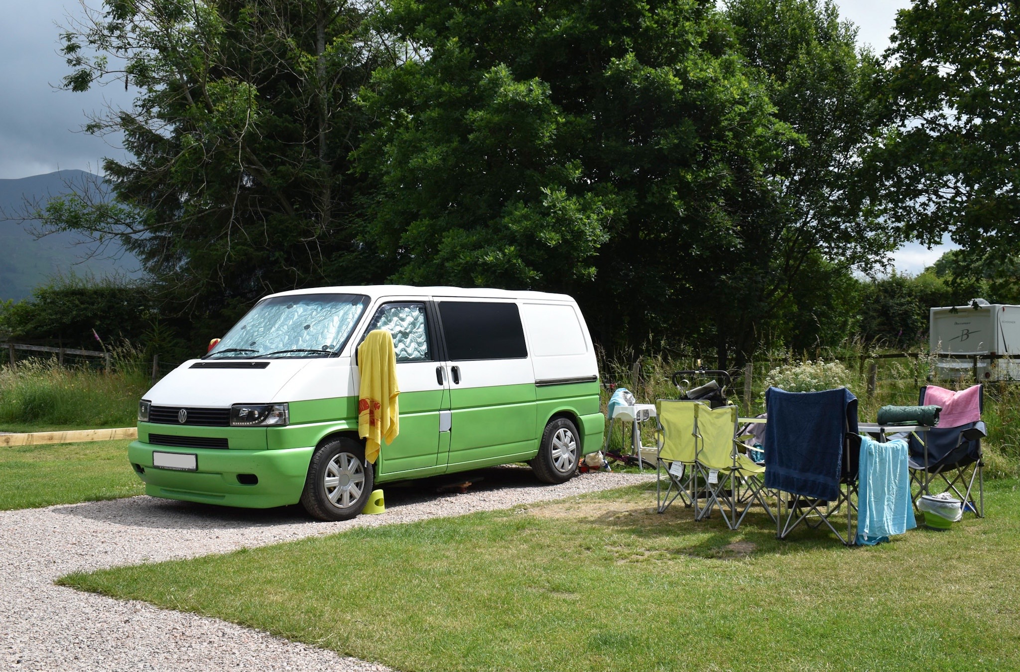 VW campervan with a view of Skiddaw at Lanefoot Farm Campsite